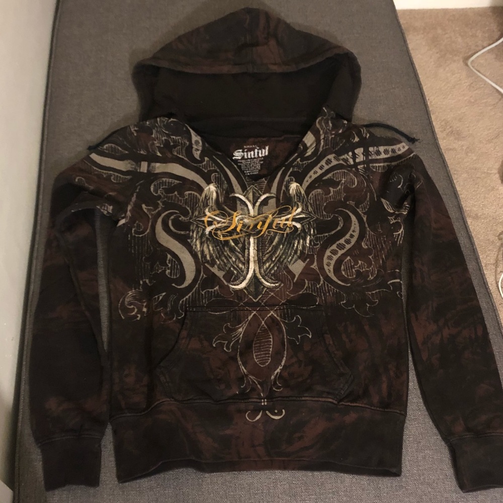 Sinful Pullover Hoodie Brown Women’s Small